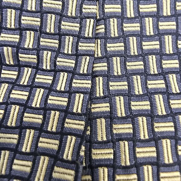 Stafford Mens Necktie 100% Silk Blue Tan Geometric Business Tie 58 x 3 Vintage - Picture 5 of 6